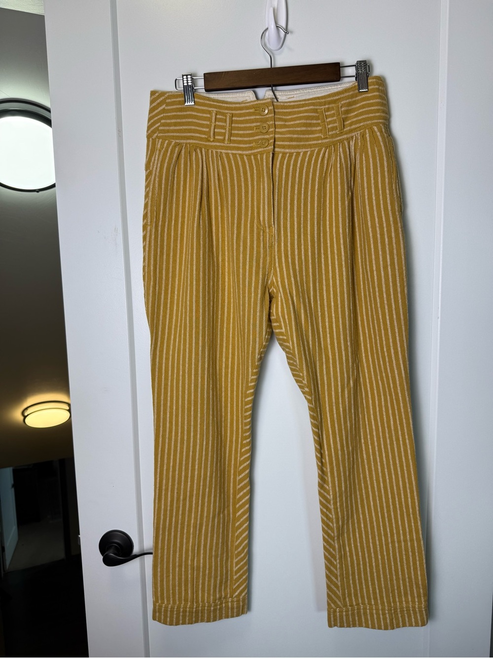 Free People Rumors Textured Harem Pants Mustard Yellow White Striped 8